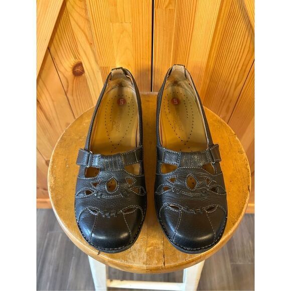 CLARKS Unstructured Strappy Leather Loafers Mary Janes - Black 9.5 - Picture 2 of 8